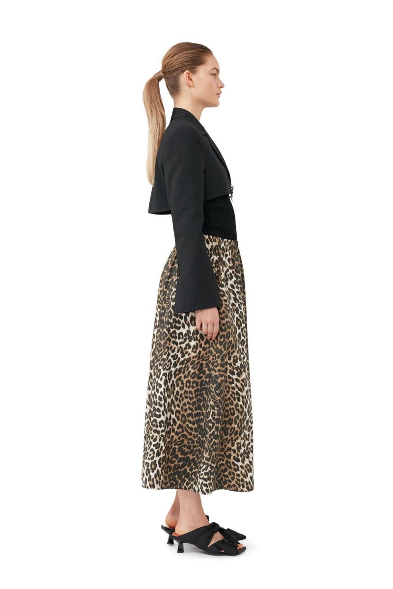 Leopard Women's Ganni Printed Elasticated Maxi Skirt | 18TBLSEMG