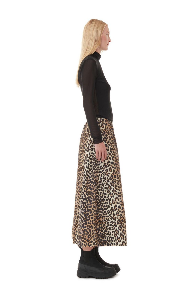 Leopard Women's Ganni Printed Elasticated Maxi Skirt | 89WELDPKR