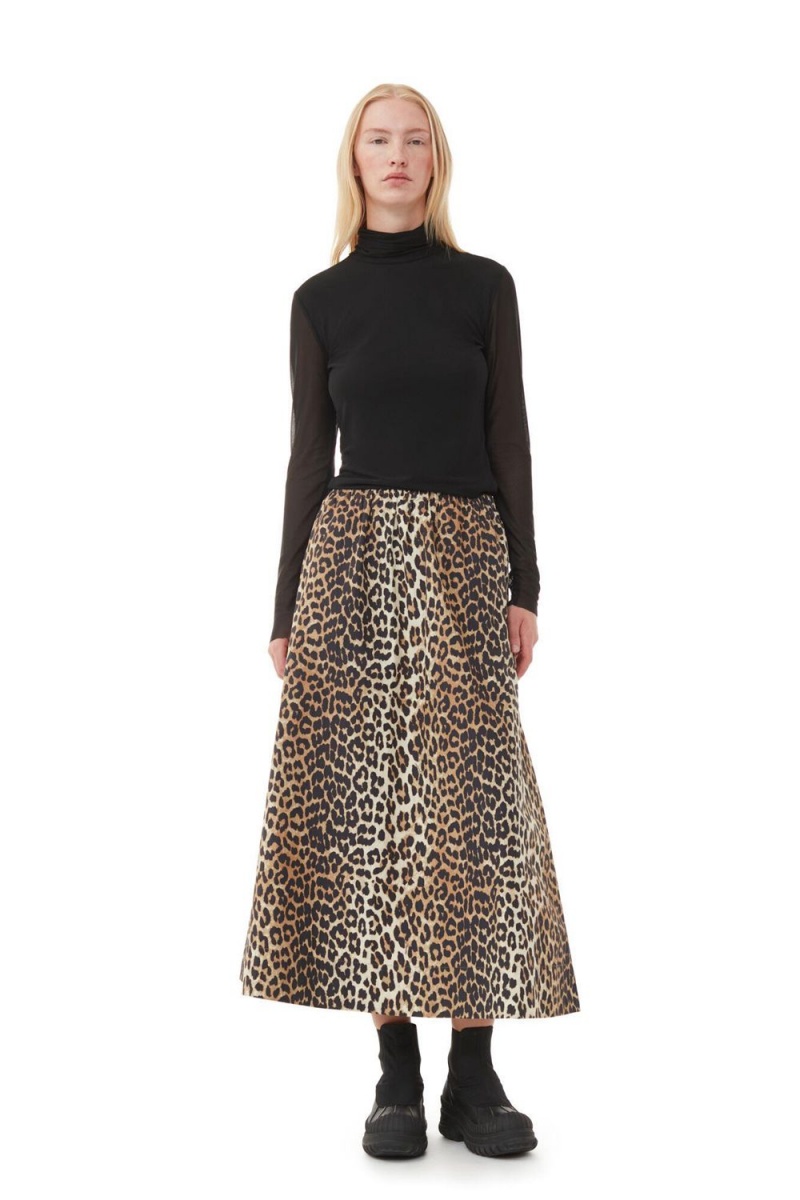 Leopard Women\'s Ganni Printed Elasticated Maxi Skirt | 89WELDPKR