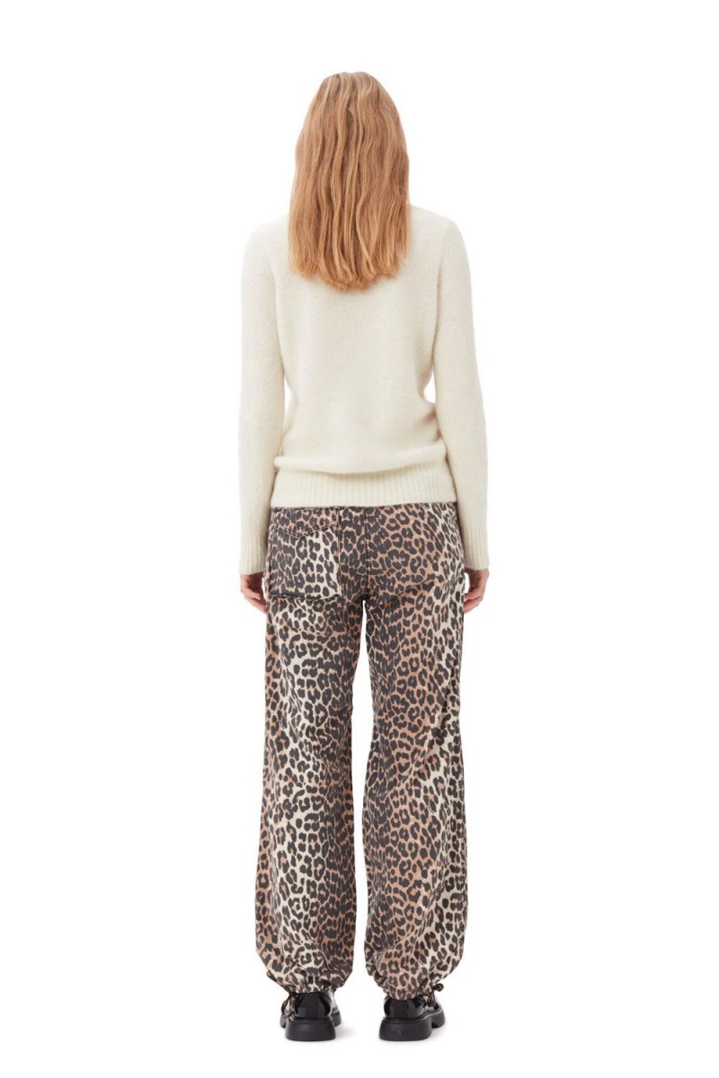 Leopard Women's Ganni Washed Cotton Canvas Drawstring Pants | 36TZIBSMG