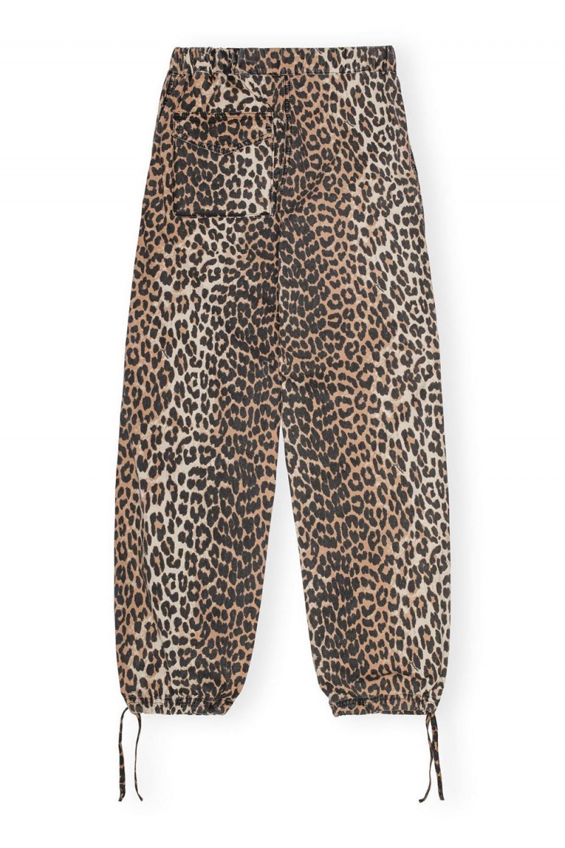 Leopard Women's Ganni Washed Cotton Canvas Drawstring Pants | 36TZIBSMG