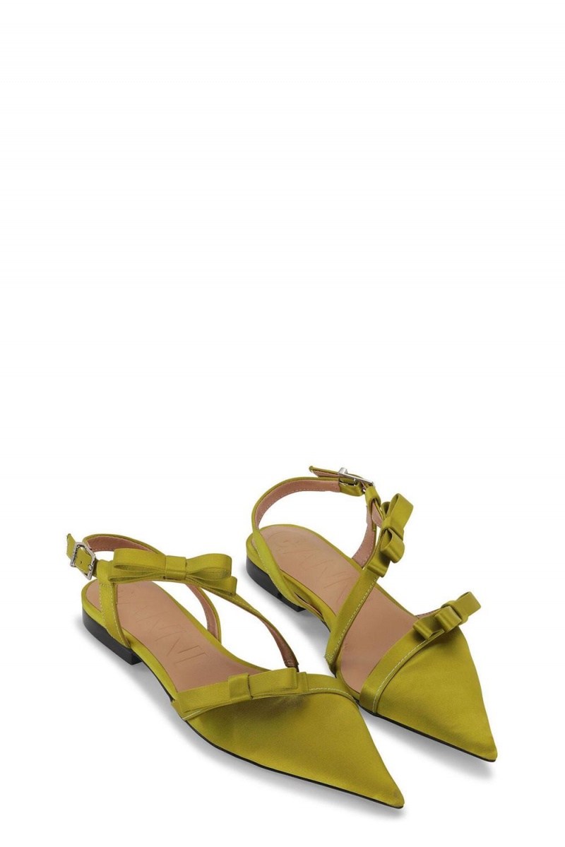 Olive Women's Ganni Multi Bow Pointy Cut-Out Ballerina | 17KAFQWEV