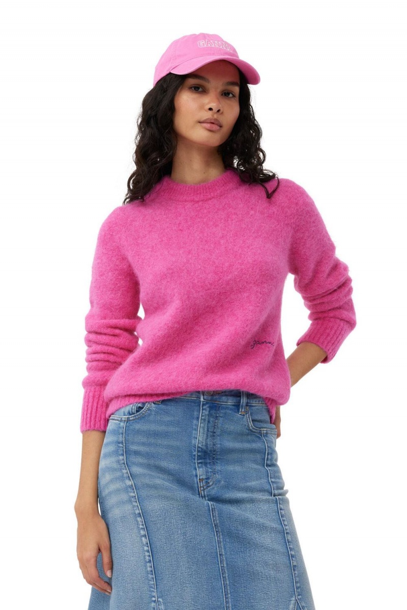 Pink Women\'s Ganni Brushed Alpaca O-Neck Sweater | 14QREAJPX