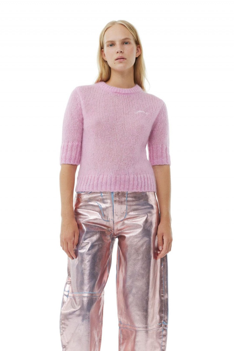 Pink Women's Ganni Lilac Foil Stary Jeans | 45ZGWIBEQ