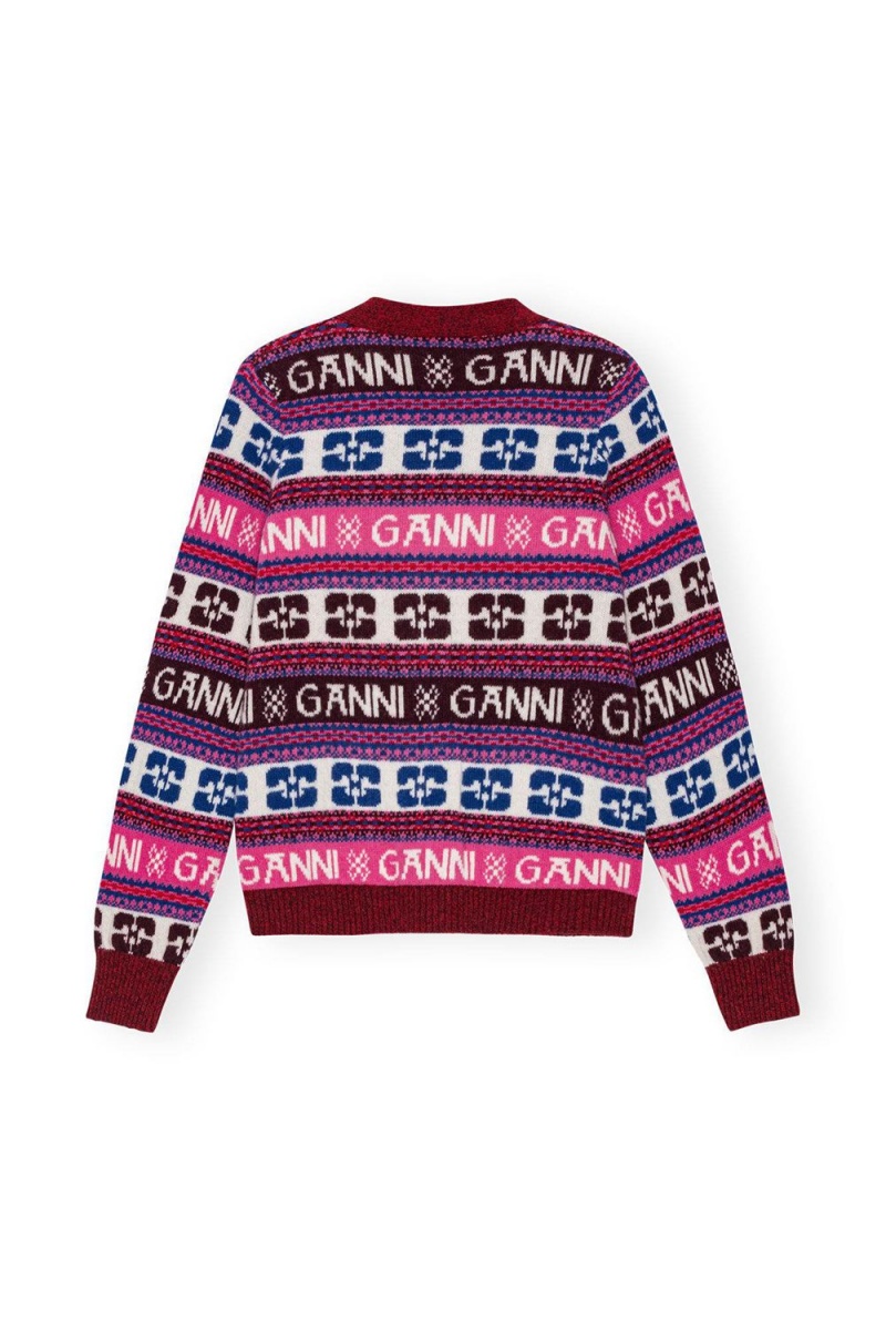 Pink Women's Ganni Logo Wool Mix Cardigan | 46XEHOZGA