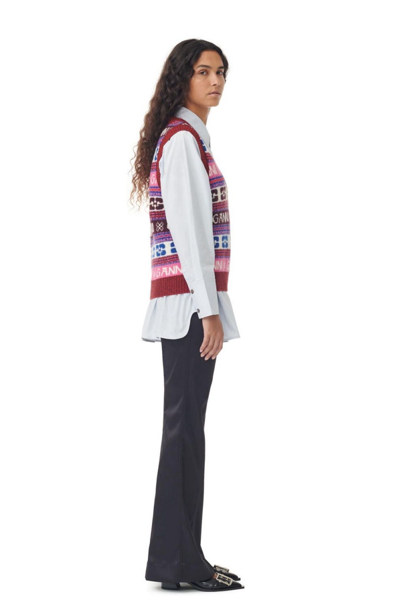 Pink Women's Ganni Logo Wool Mix Vest | 26RIWSJFV