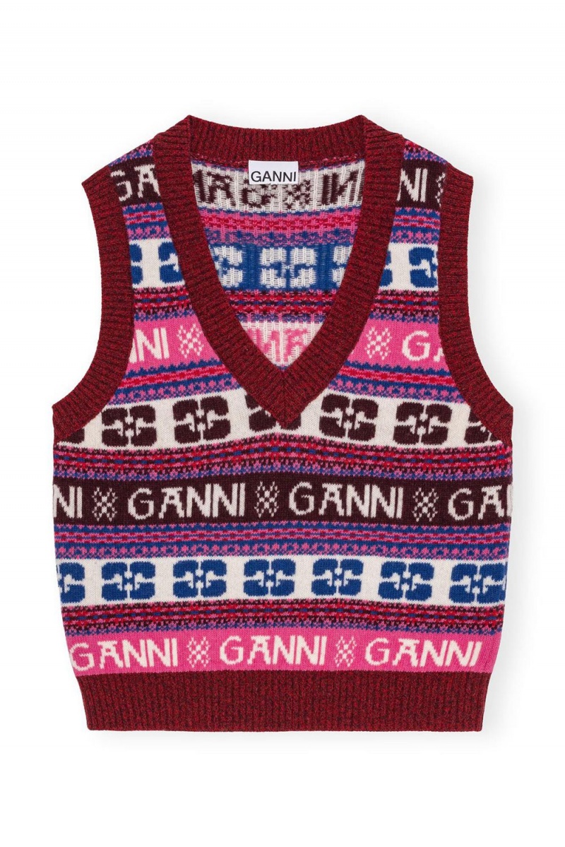 Pink Women's Ganni Logo Wool Mix Vest | 26RIWSJFV