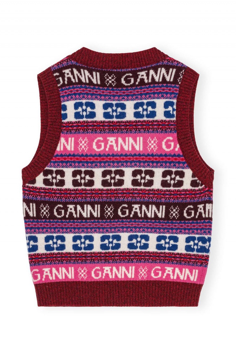 Pink Women's Ganni Logo Wool Mix Vest | 26RIWSJFV