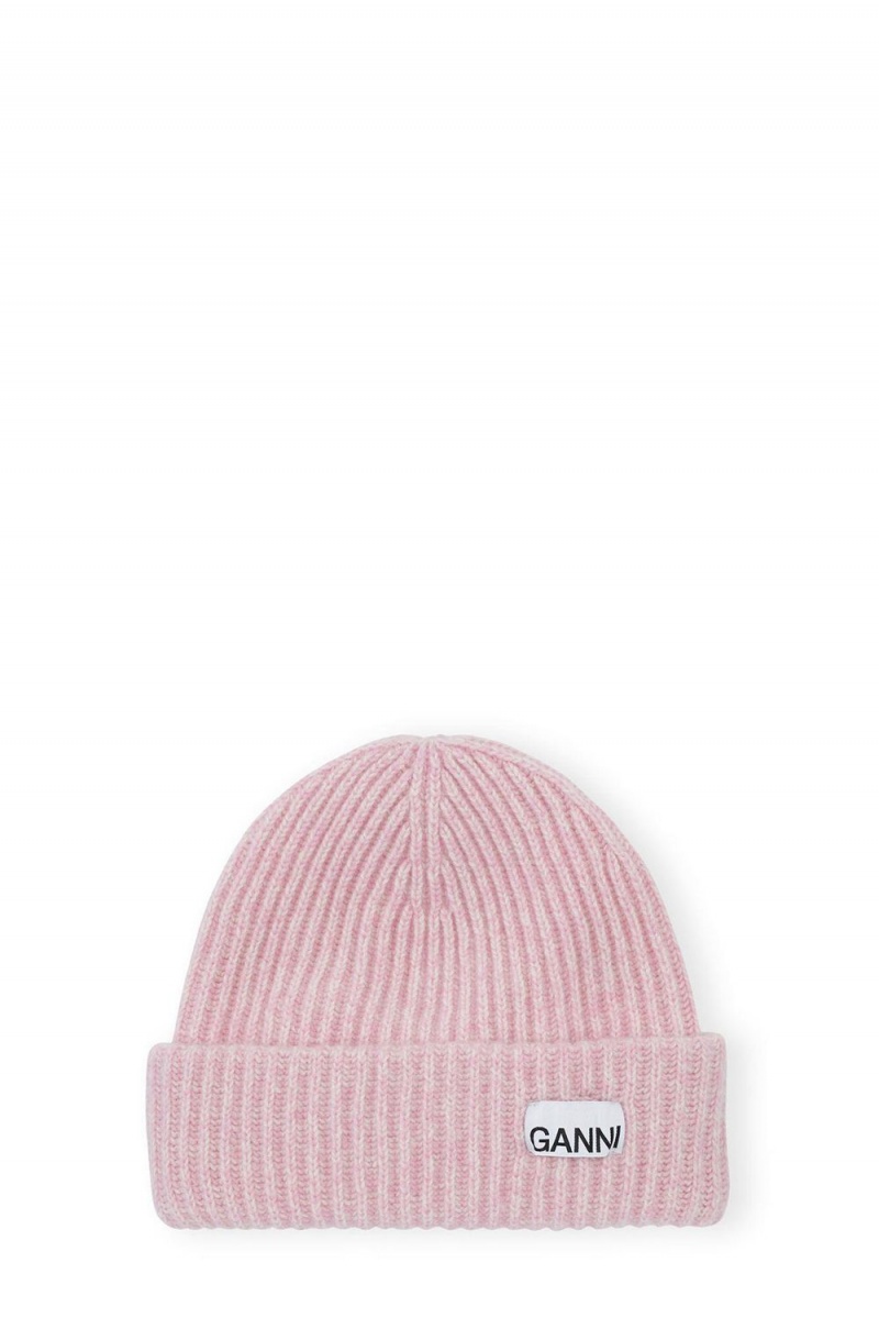 Pink Women\'s Ganni Oversized Wool Rib Knit Beanie | 39QGZNEUR