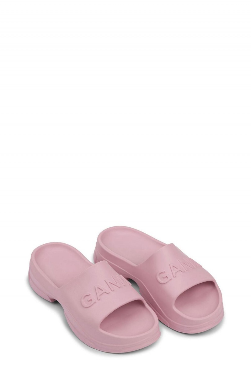 Pink Women's Ganni Pool Slide Sandals | 96GQPUVRX