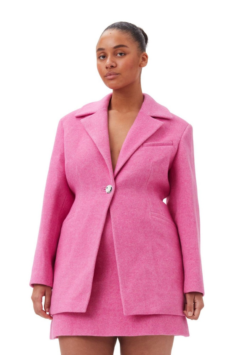 Pink Women's Ganni Twill Wool Suiting Fitted Blazer | 23MQWRYSE