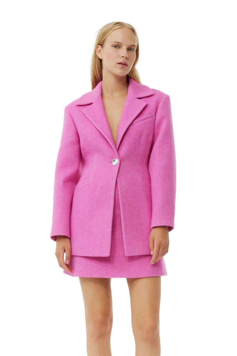 Pink Women\'s Ganni Twill Wool Suiting Fitted Blazer | 23MQWRYSE