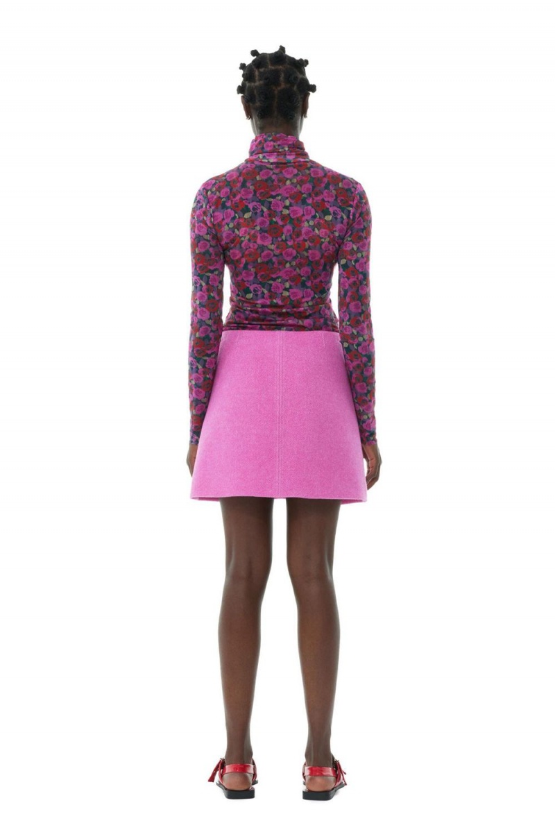 Pink Women's Ganni Twill Wool Suiting Mini Skirt | 24ORCJHLT