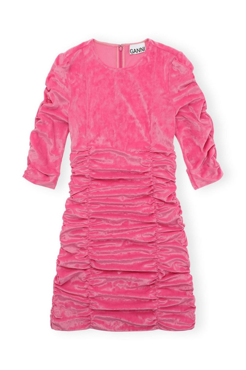 Pink Women's Ganni Velvet O-neck Dress | 15GKVUHIL