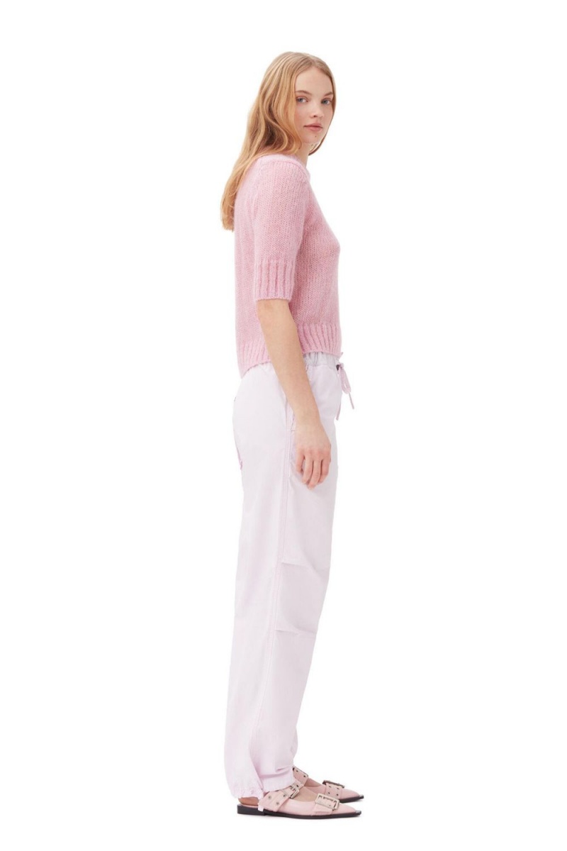 Pink Women's Ganni Washed Cotton Canvas Draw String Pants | 17HCFAXPT