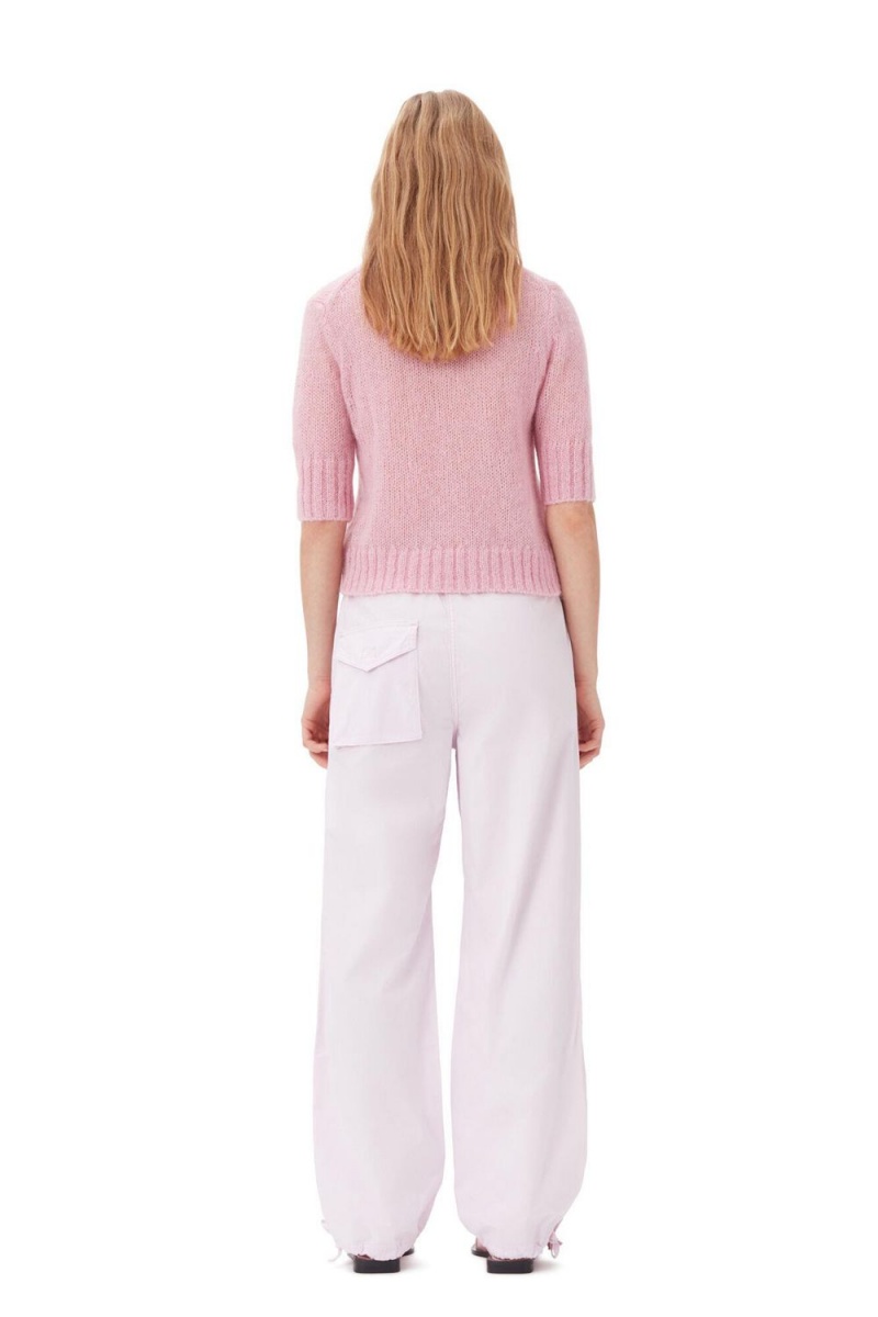 Pink Women's Ganni Washed Cotton Canvas Draw String Pants | 17HCFAXPT