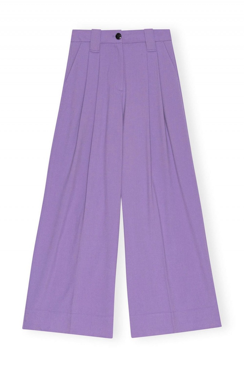 Purple Women's Ganni Light High Waist Flared Leg Pants | 41MNXIPTK