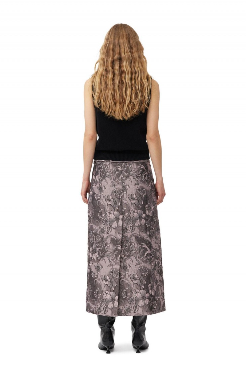 Purple Women's Ganni Rippled Jacquard Long Slit Skirt | 45GXIHPVO