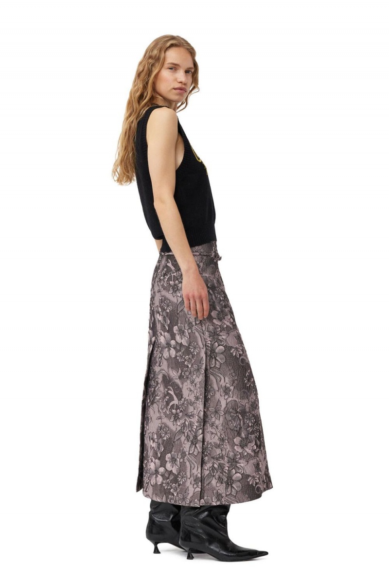 Purple Women's Ganni Rippled Jacquard Long Slit Skirt | 45GXIHPVO