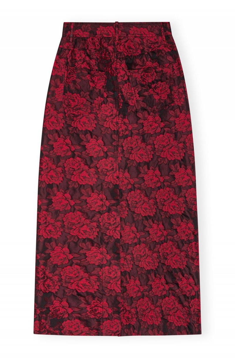 Red Women's Ganni Botanical Jacquard Long Skirt | 45QYXPODE