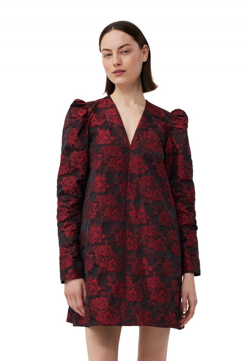 Red Women's Ganni Botanical Jacquard Mini Dress | 83EJPWKTO