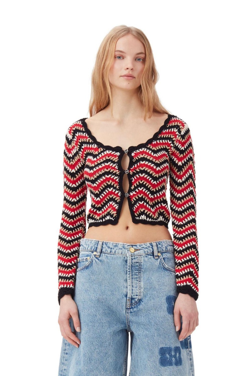 Red Women\'s Ganni Cotton Crochet Cardigan | 69XQANRDY