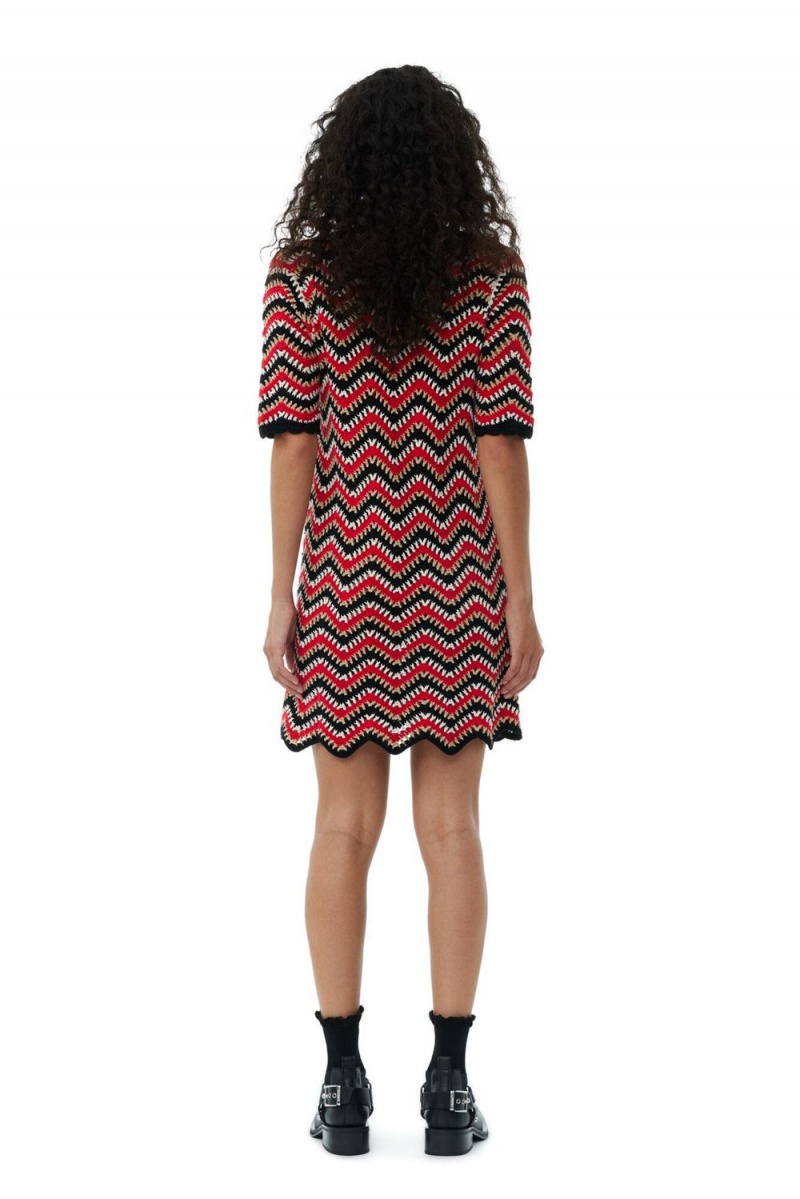 Red Women's Ganni Cotton Crochet Mini Dress | 29IFXMOKA