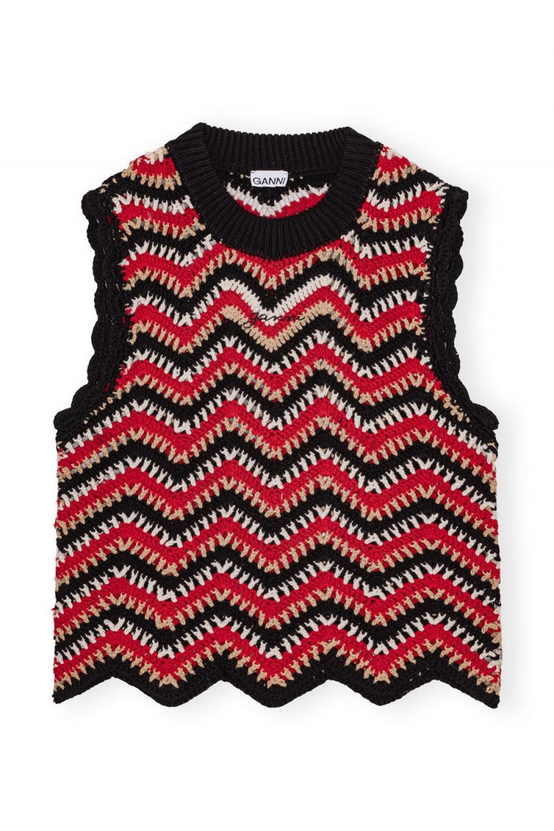 Red Women's Ganni Cotton Crochet Vest | 28ASXIRPB