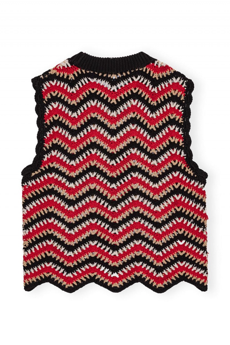 Red Women's Ganni Cotton Crochet Vest | 28ASXIRPB