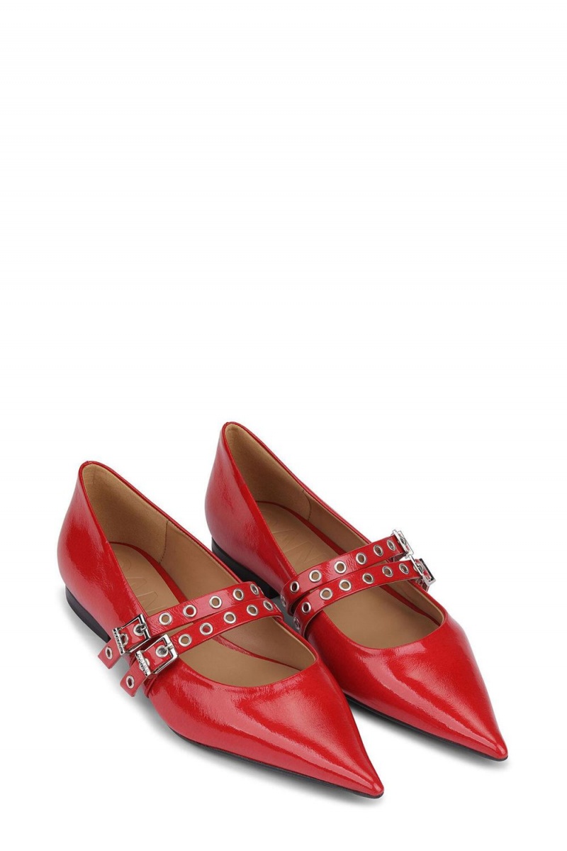 Red Women's Ganni Eyelets Ballerina | 72WYRPZVG