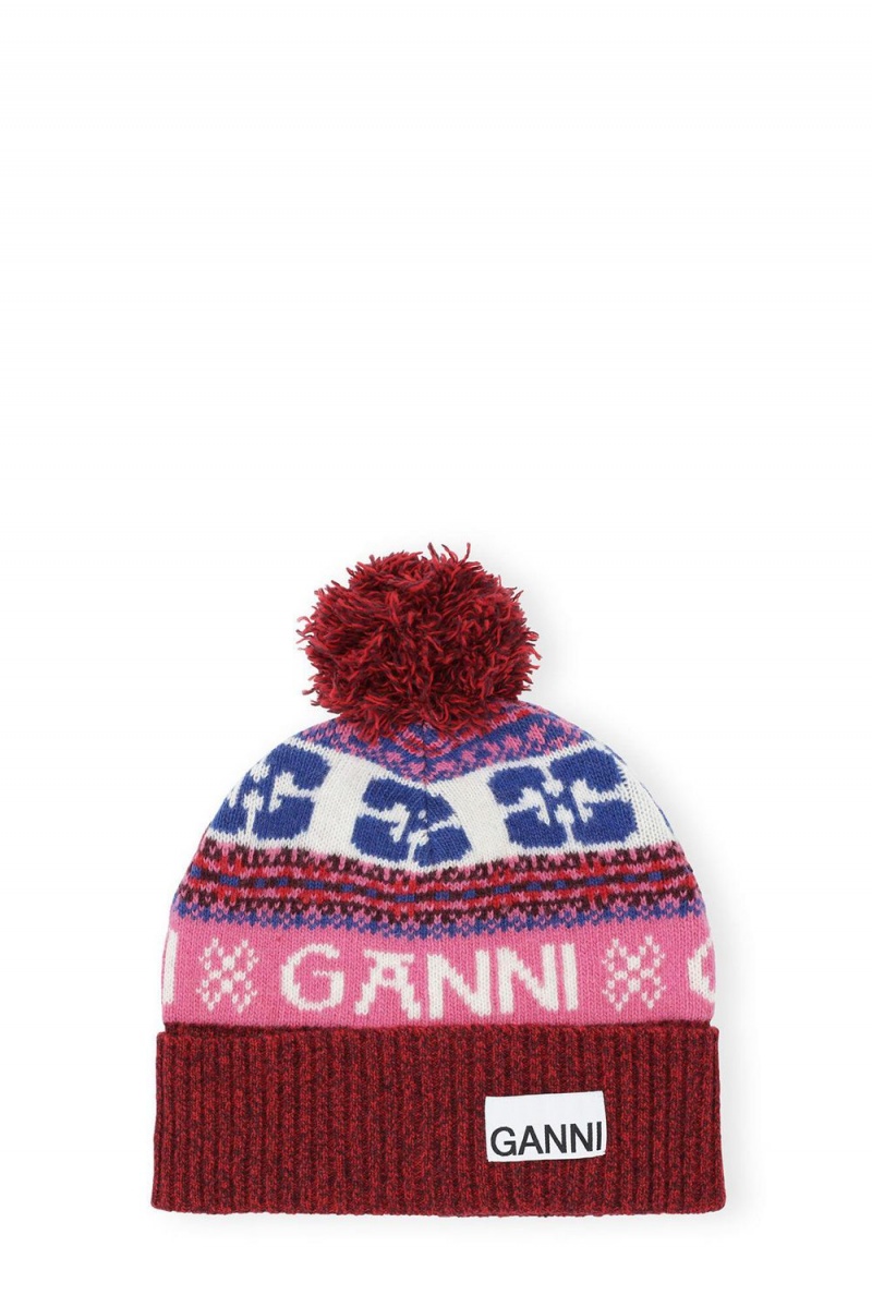 Red Women\'s Ganni Graphic Wool Beanie | 28UJNTSYF