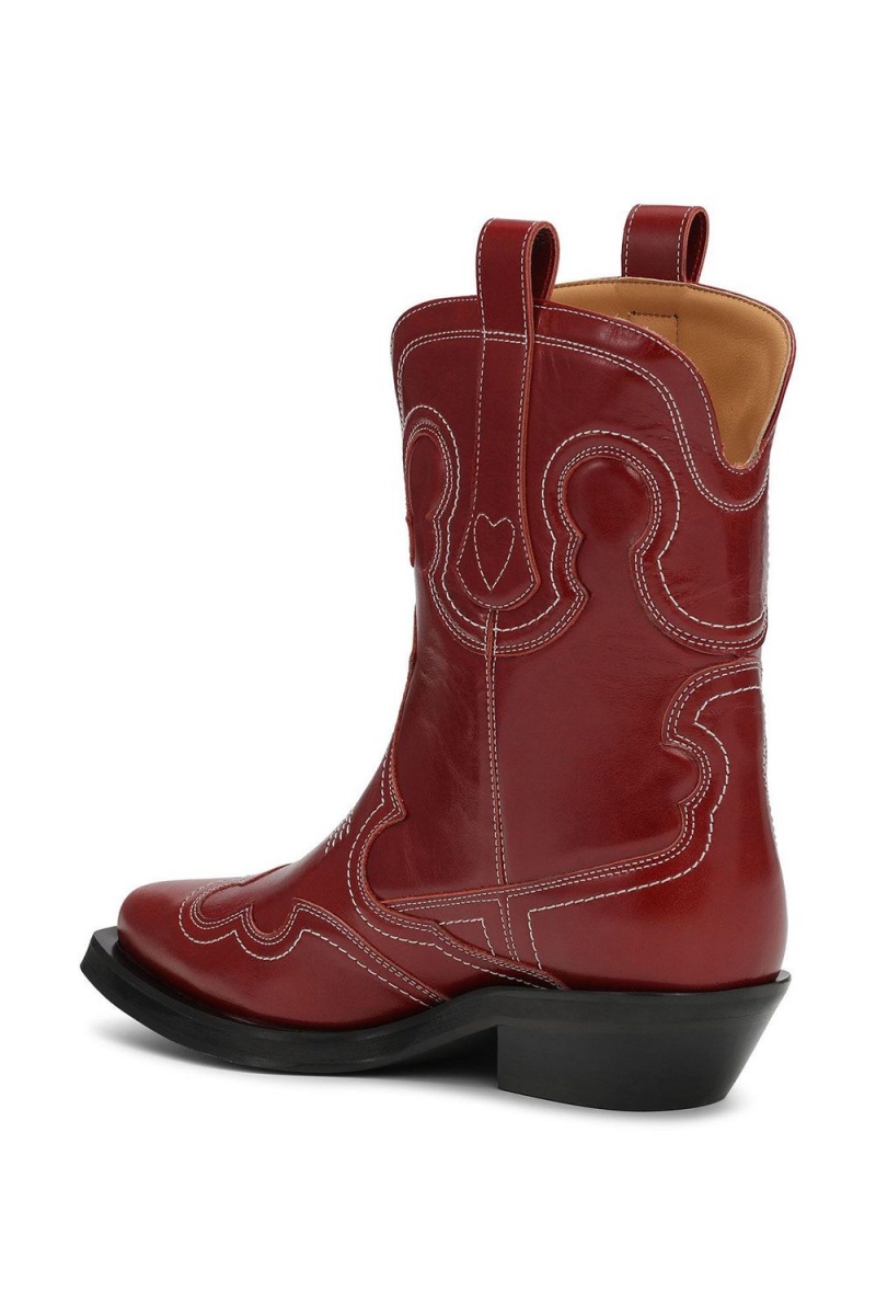 Red Women's Ganni Low Shaft EmbroideWestern Boots | 08RWXAMLY