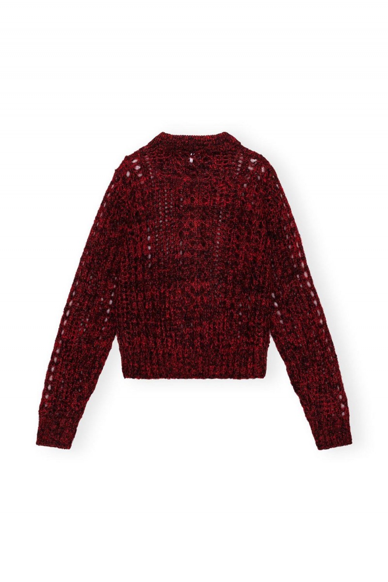 Red Women's Ganni Mohair Lace Polo Sweater | 09RCAHYJG