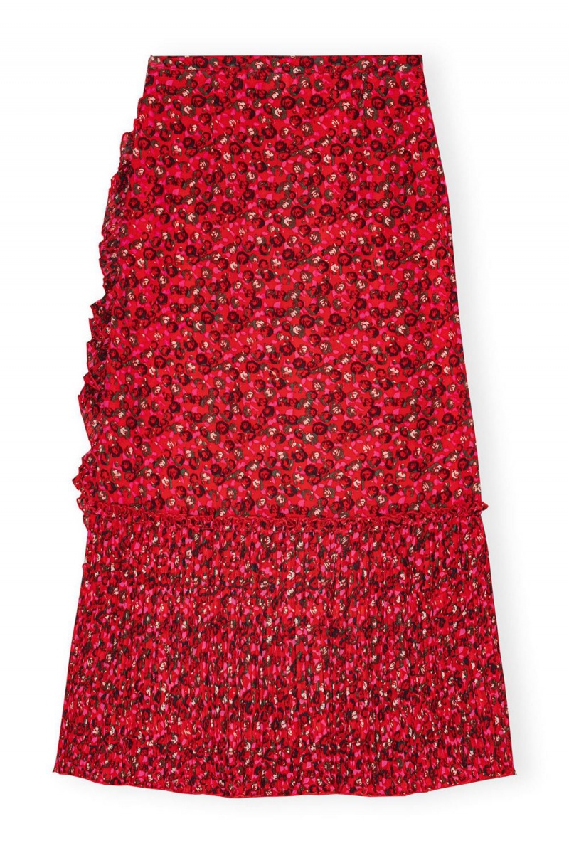 Red Women's Ganni Pleated Georgette Flounce Midi Skirt | 95LGTKIZU