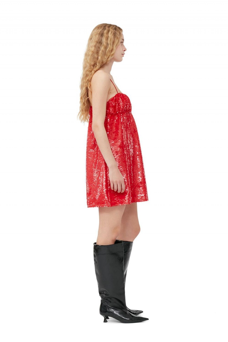 Red Women's Ganni Sequins Mini Dress | 32WAKRYTG