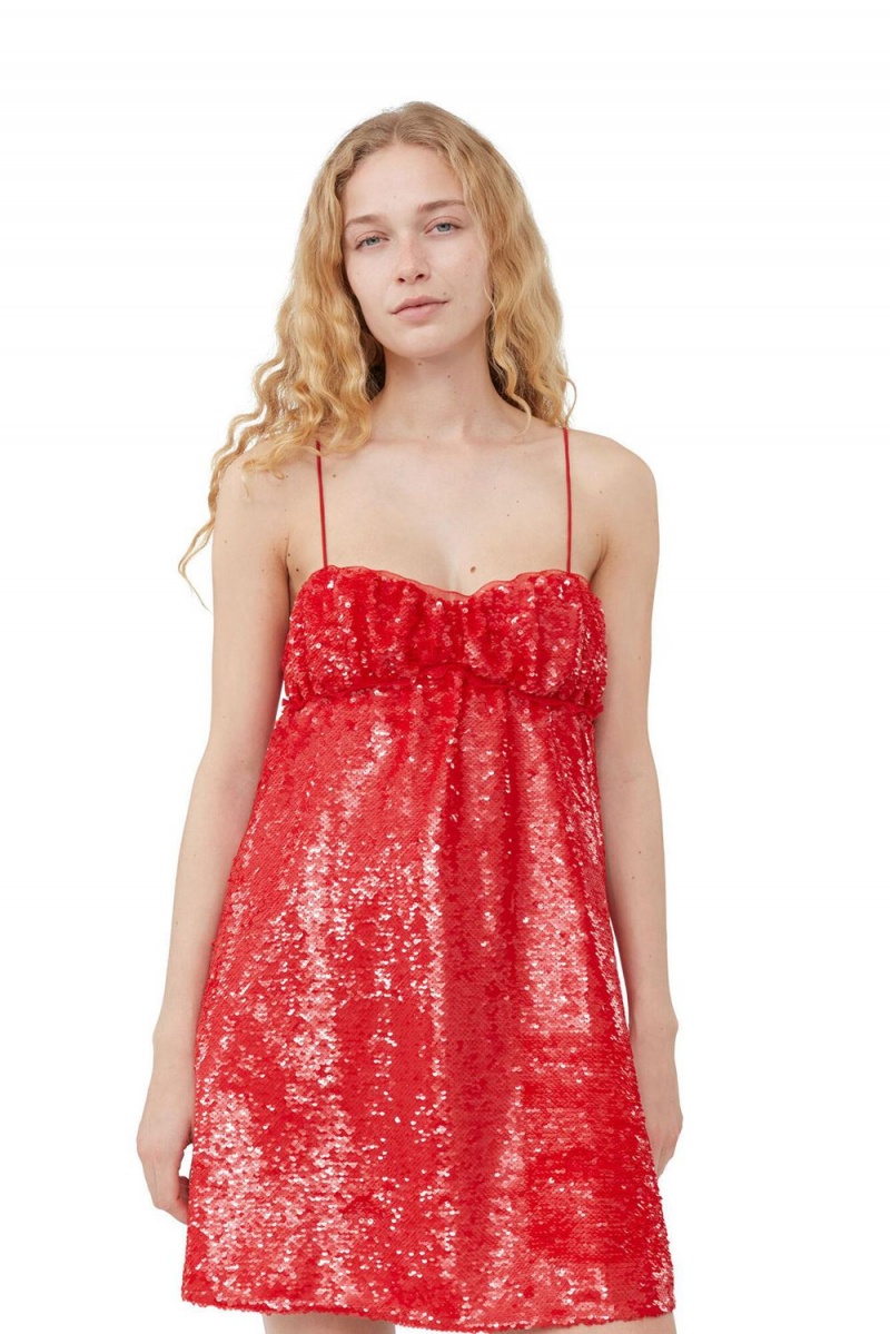 Red Women's Ganni Sequins Mini Dress | 32WAKRYTG