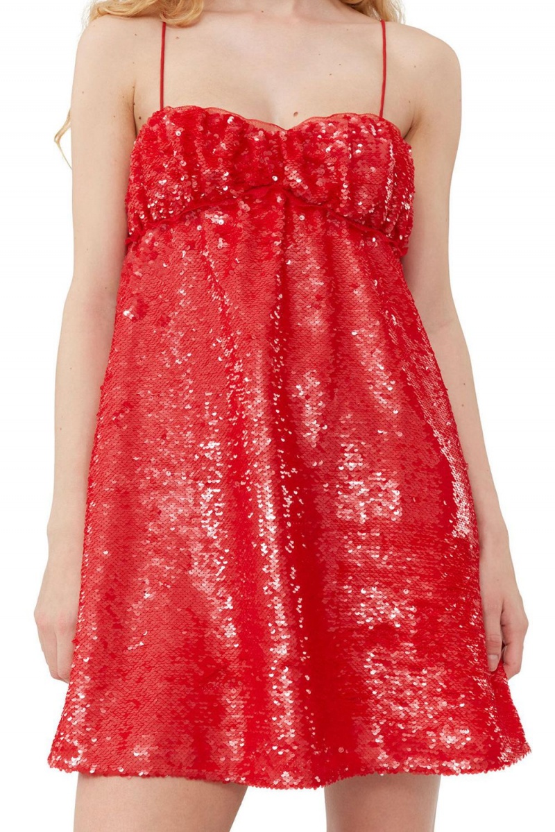 Red Women's Ganni Sequins Mini Dress | 32WAKRYTG