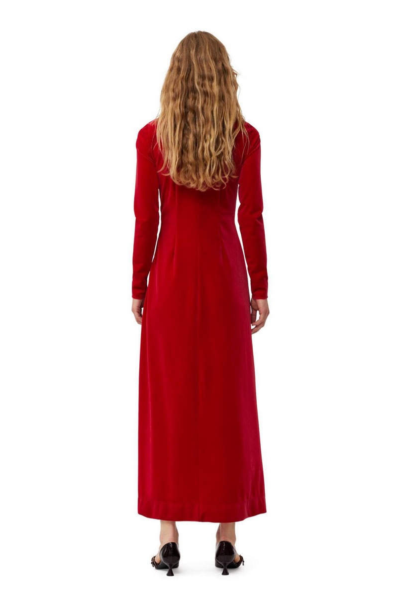 Red Women's Ganni Velvet Jersey Twist Long Dress | 23PJMAVQC