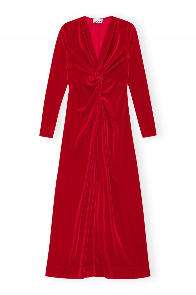 Red Women's Ganni Velvet Jersey Twist Long Dress | 23PJMAVQC