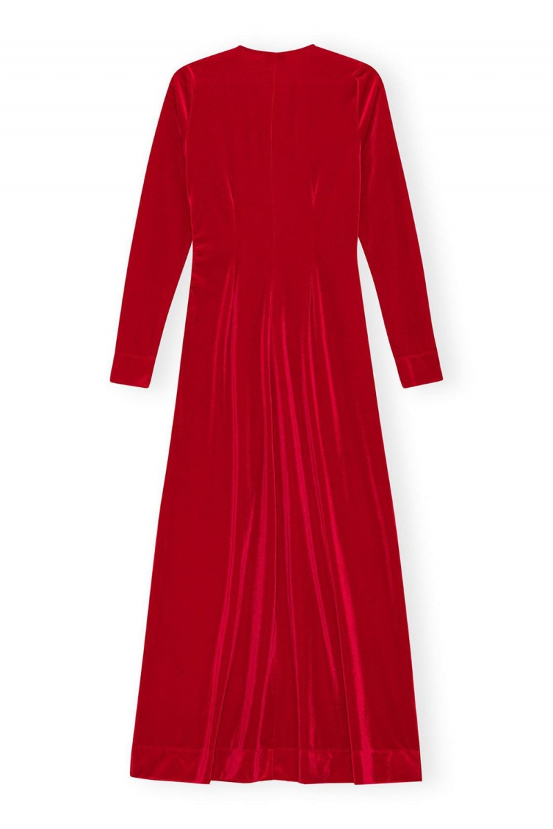 Red Women's Ganni Velvet Jersey Twist Long Dress | 23PJMAVQC