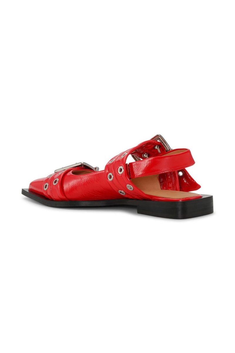 Red Women's Ganni Wide Welt Buckle Ballerina | 28HNZLARD