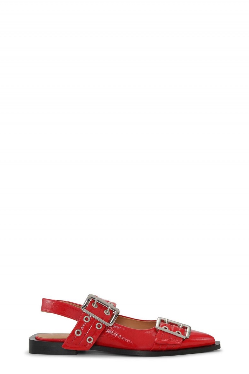 Red Women\'s Ganni Wide Welt Buckle Ballerina | 28HNZLARD