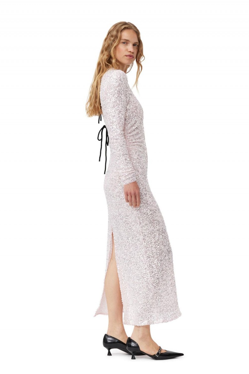 White Women's Ganni 3D Sequins Maxi Dress | 20IWETZYK