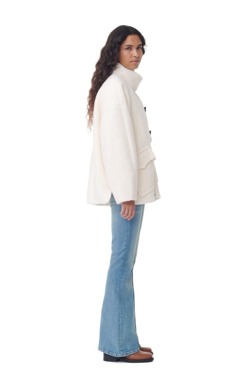 White Women's Ganni Boucle Wool Shoulder Jacket | 46BCZETFN