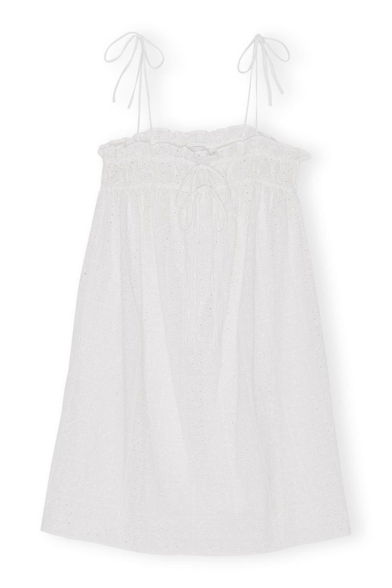 White Women's Ganni Broderie Anglaise Strap Dress | 29UGOMHXV