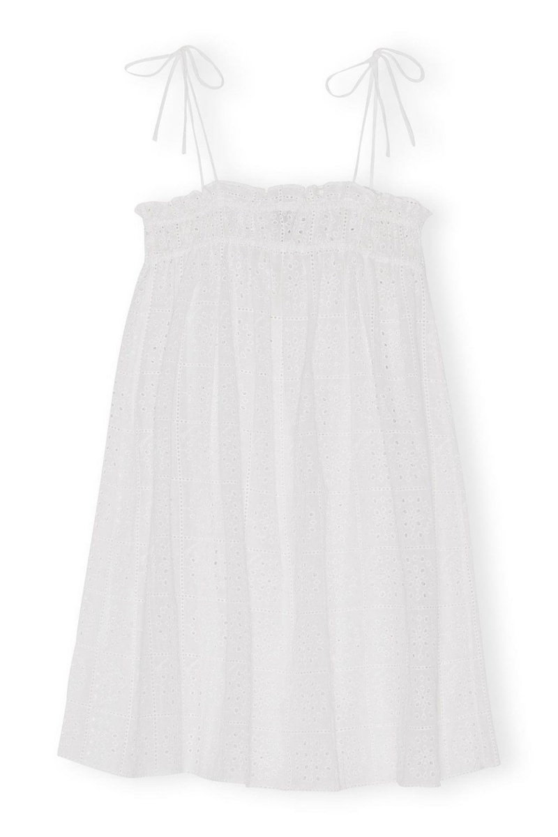 White Women's Ganni Broderie Anglaise Strap Dress | 29UGOMHXV