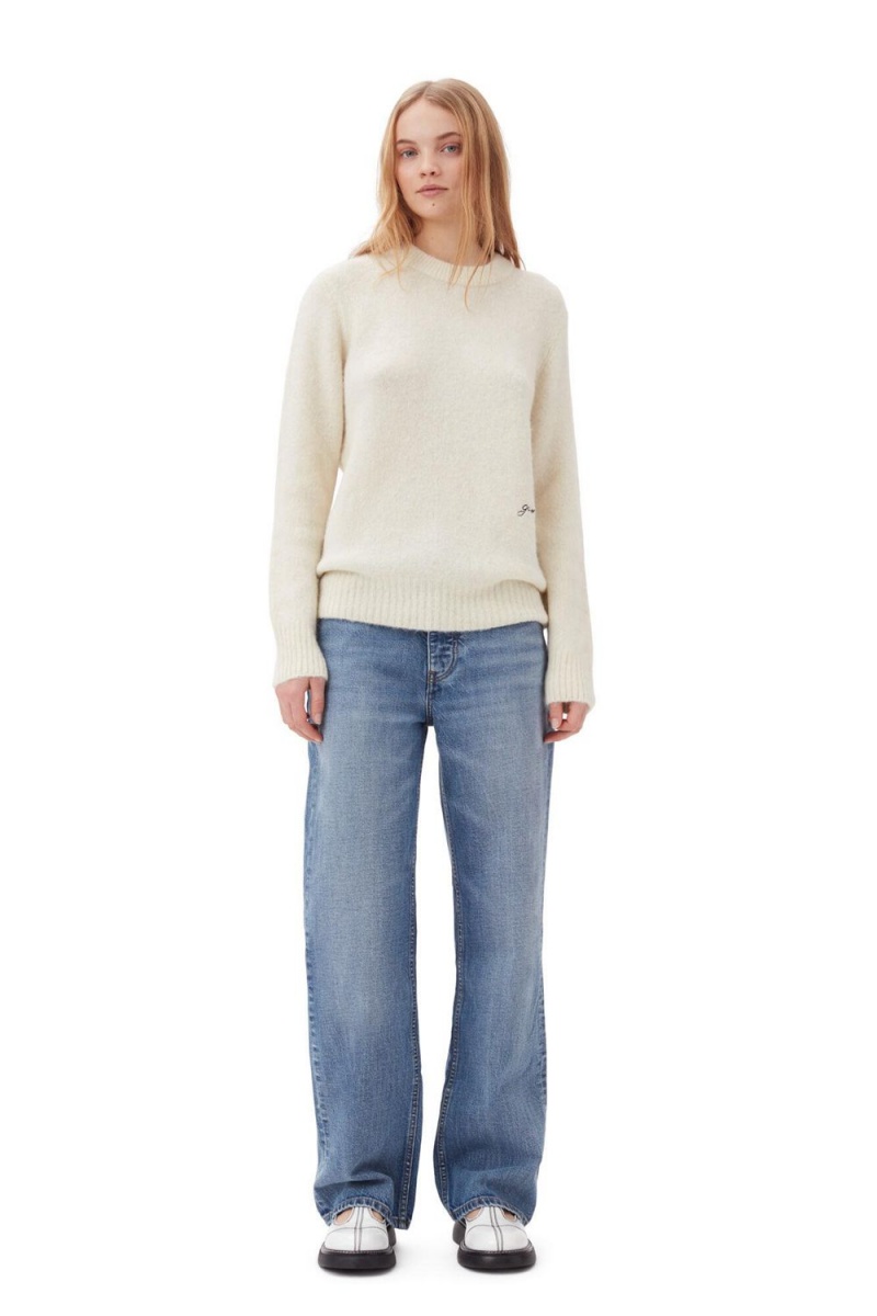 White Women's Ganni Brushed Alpaca O-Neck Sweater | 89XOWMUQK