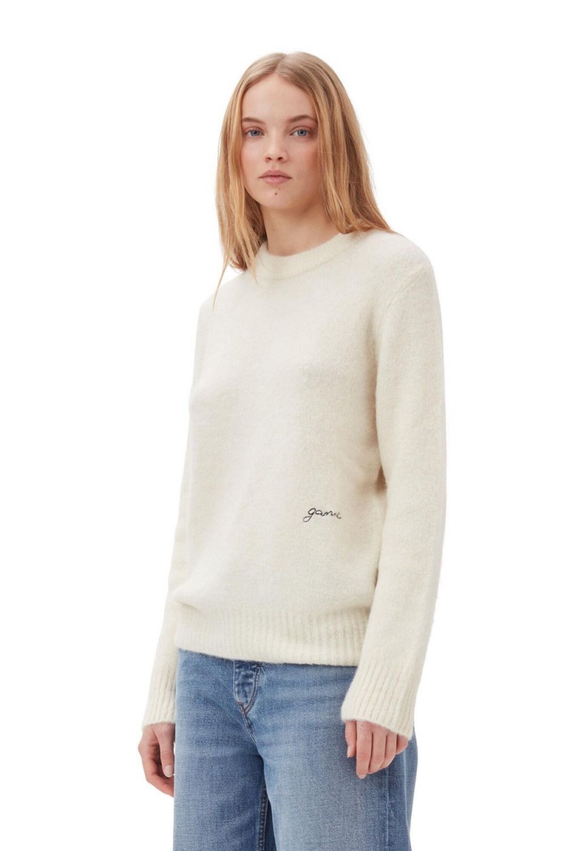 White Women\'s Ganni Brushed Alpaca O-Neck Sweater | 89XOWMUQK