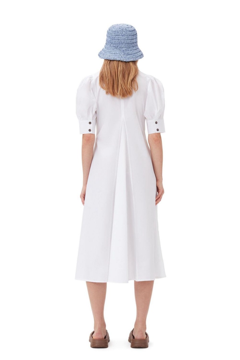 White Women's Ganni Cotton Poplin Collar Midi Dress | 81NVIMYPC