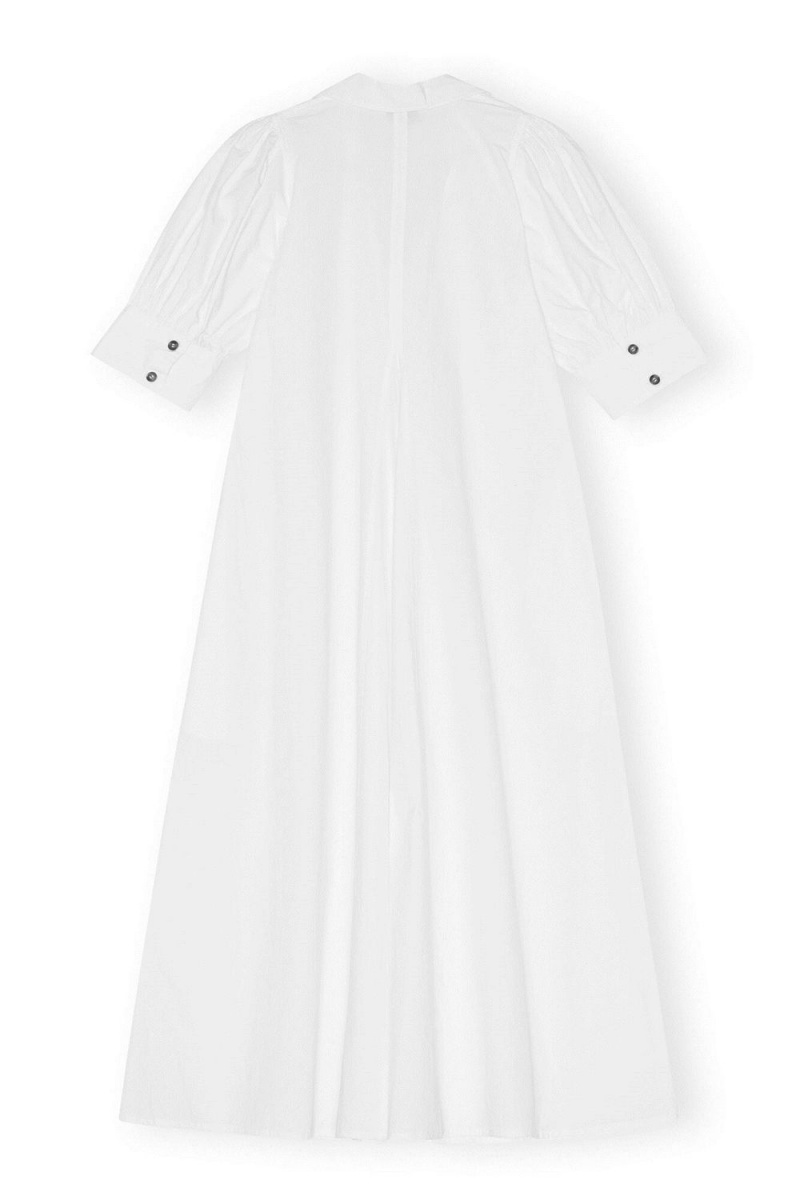 White Women's Ganni Cotton Poplin Collar Midi Dress | 81NVIMYPC